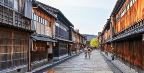 A beautiful Japanese historic street with traditional Japanese houses